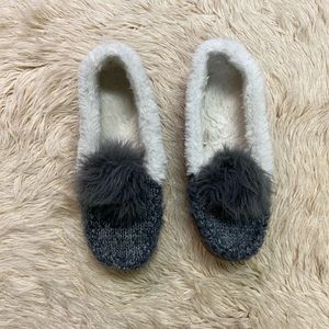 Sonoma Grey Fuzzy Moccasin Slippers with Pom Pom